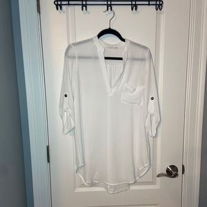 Lush White V-Neck Blouse